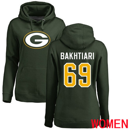 Green Bay Packers Green Women 69 Bakhtiari David Name And Number Logo Nike NFL Pullover Hoodie Sweatshirts